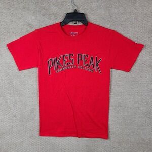 Champion Shirt Mens Small Red Pikes Peak‎ Community College Short Sleeve Cotton